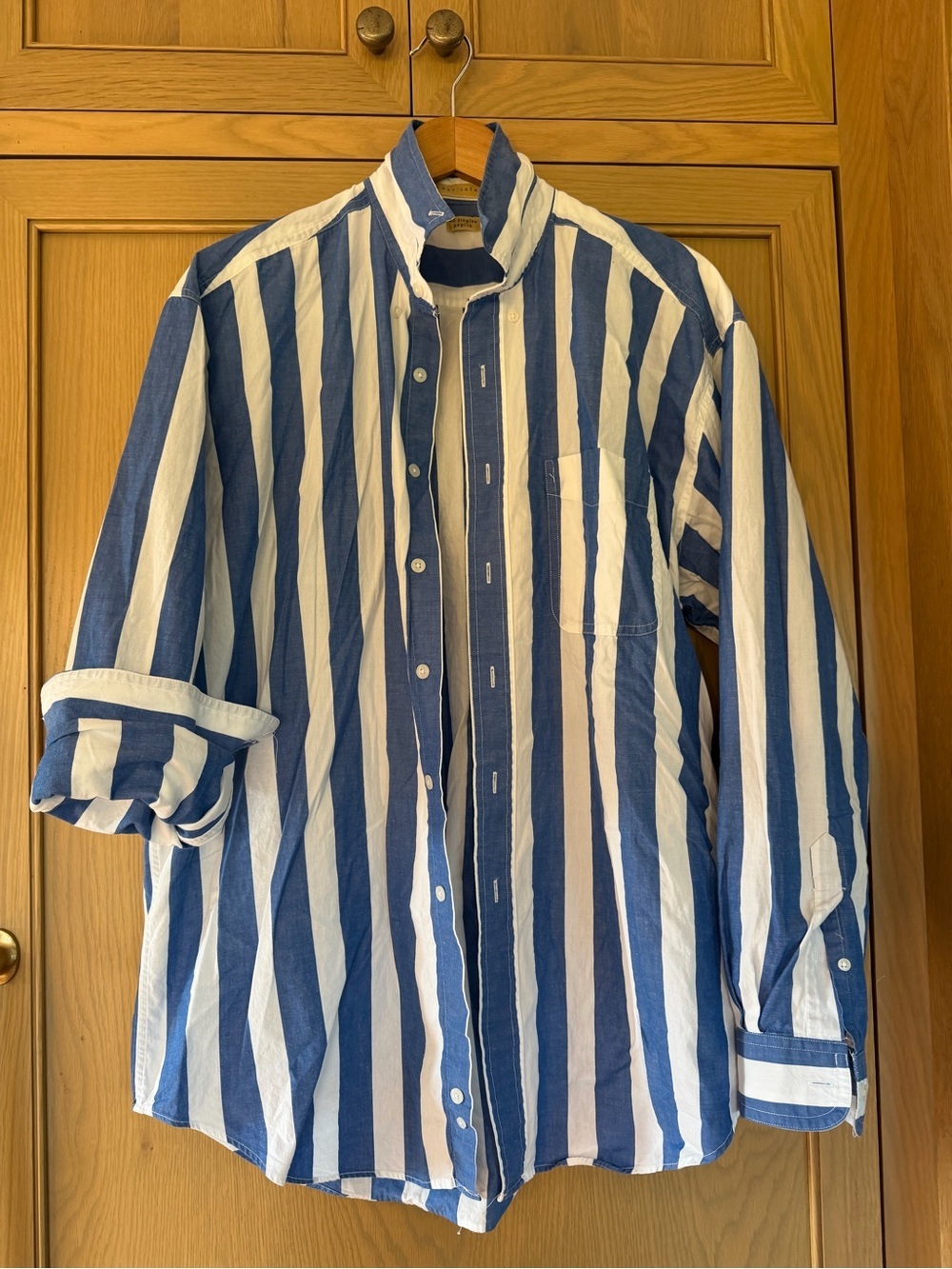 Vintage east island 40 singles poplin Men's stripe button down / LG / cotton
